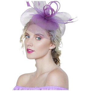 Mesh Feather Fascinators Hat Tea Party-purple